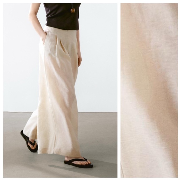 NWT. Massimo Dutti Golden Linen Blend Flowing Trousers with Darts. Size 6. - Picture 3 of 13